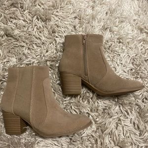 Tan faux suede heeled booties